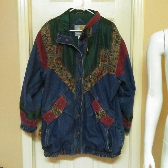 Current Seen Jackets & Blazers - Vintage 80's 90's Oversized Denim Patchwork Coat